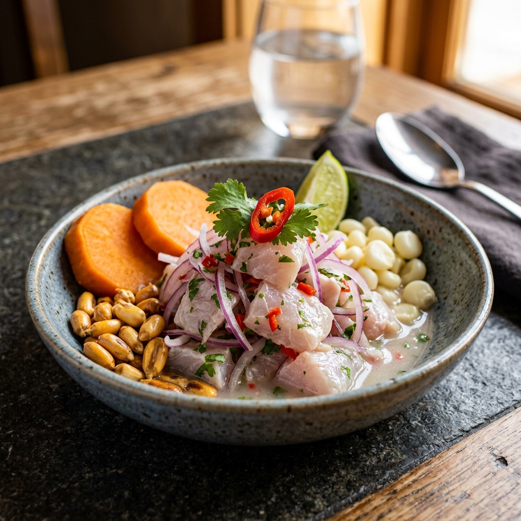 Plato terminado de Ceviche Peruano
